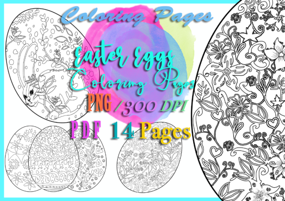 14 Easter Eggs Coloring Templates Spring: Floral Patterns for Designers